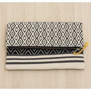 Tribe Alive x Canary Foldable Clutch Black Cream Geometric Cotton Handmade